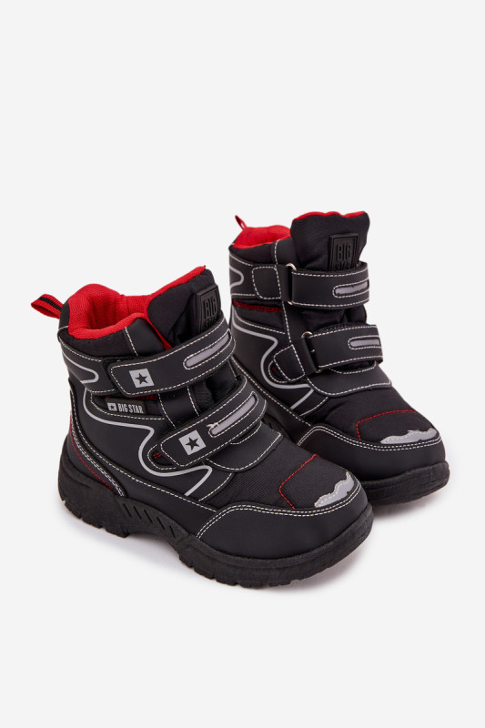 Gefütterte Schneestiefel mit Klettverschluss, schwarz