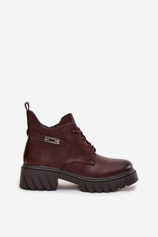 Niedrige gefütterte Stiefelette mit Blockabsatz und Zierband bordeaux