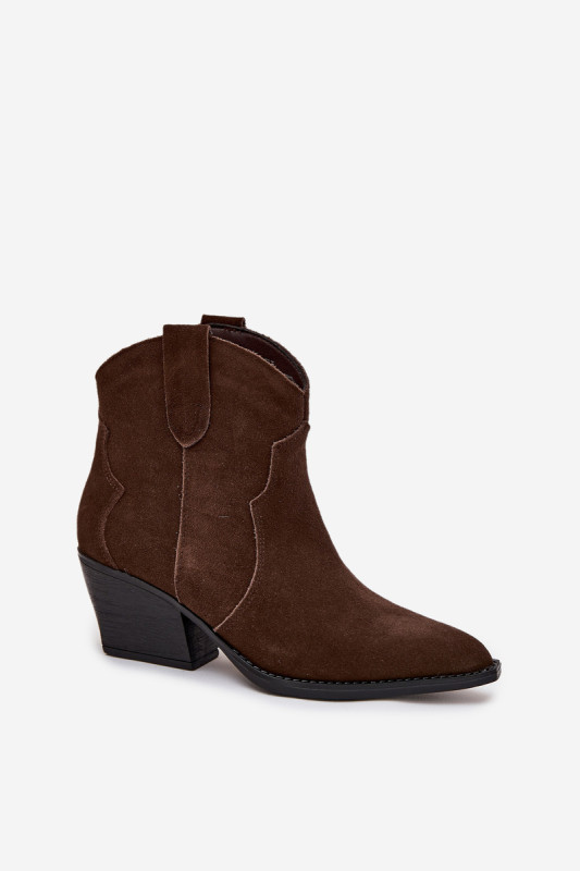 Ankle Boots aus echtem Veloursleder mit Blockabsatz, braun