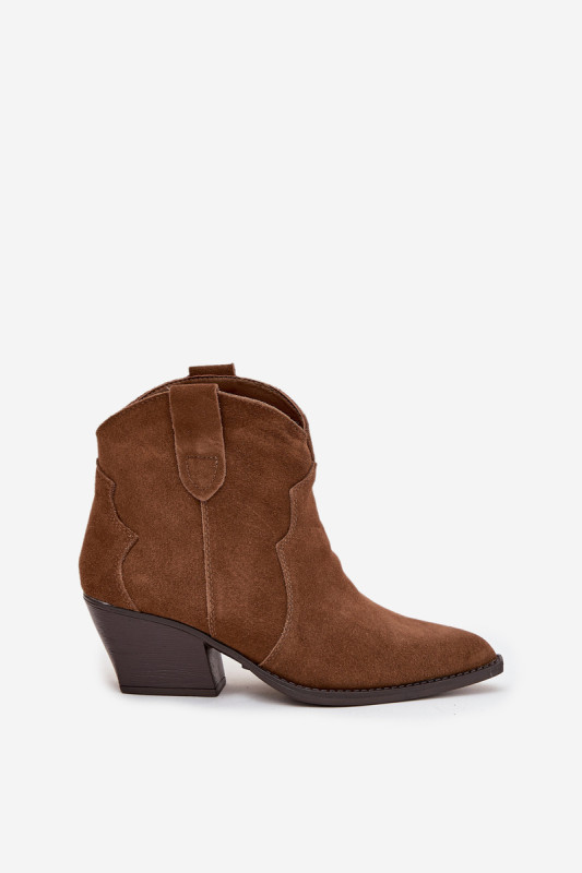 Gefütterte Wildleder-Stiefelette mit Blockabsatz, braun