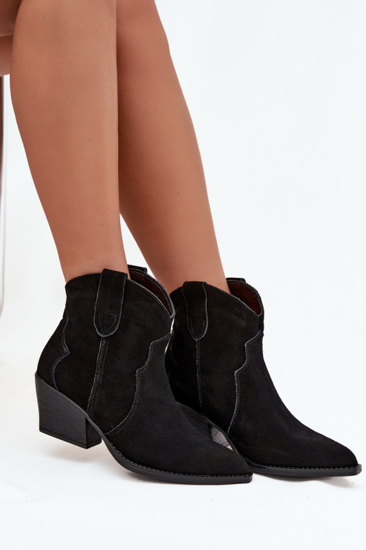 Schwarze Veloursleder-Stiefelette mit Blockabsatz