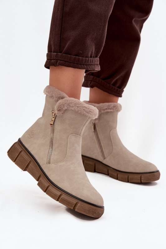 Snowboots mit Kunstfell und Plateausohle beige