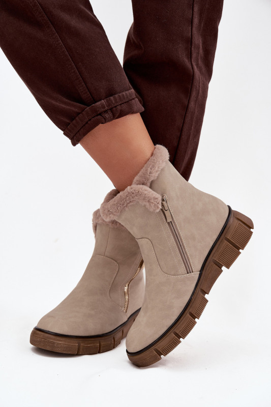 Snowboots mit Kunstfell und Plateausohle beige