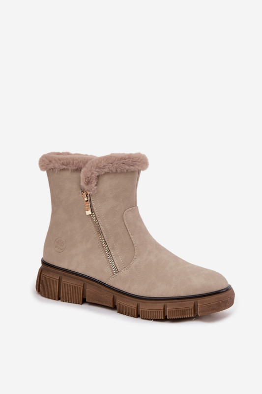 Snowboots mit Kunstfell und Plateausohle beige