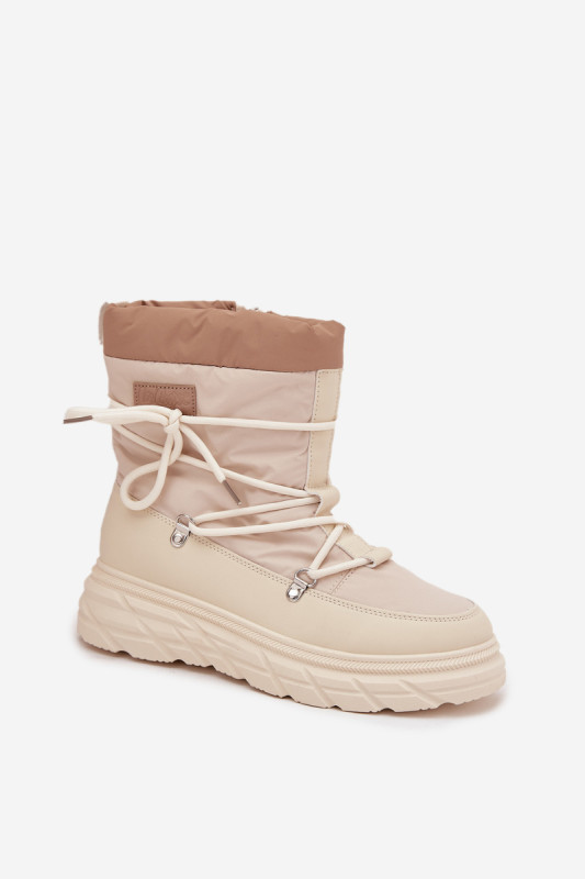 Beige Schneestiefel mit Reißverschluss und Fellfutter