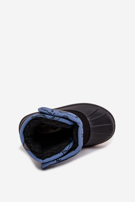 Blaue Snowboots aus Textil mit Klettverschluss und Kunstfellfutter