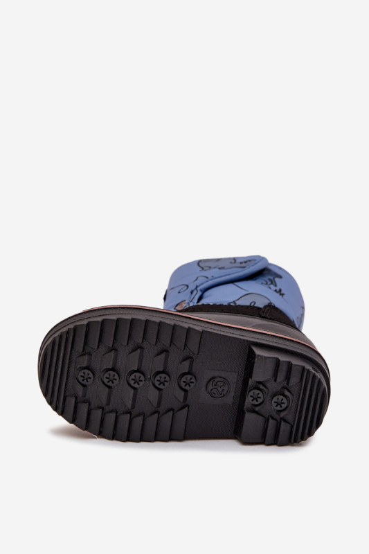 Blaue Snowboots aus Textil mit Klettverschluss und Kunstfellfutter