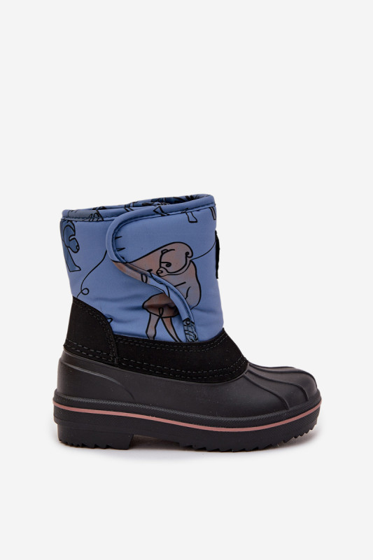 Blaue Snowboots aus Textil mit Klettverschluss und Kunstfellfutter