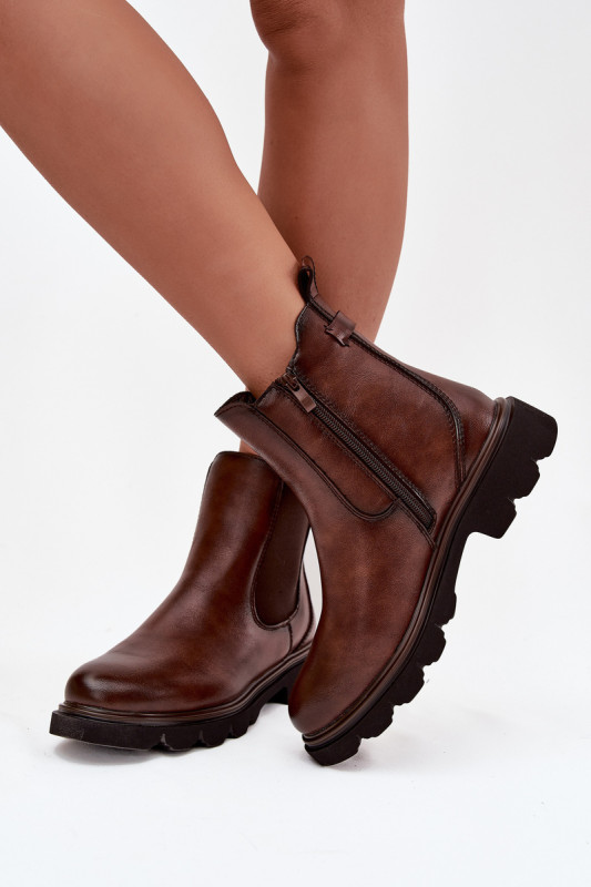 Gefütterte braune Stiefelette mit Reißverschluss