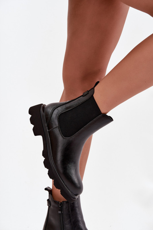 Schwarze gefütterte Stiefelette mit Reißverschluss aus Kunstleder