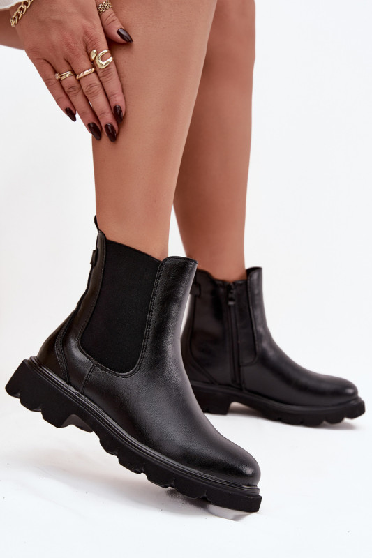 Schwarze gefütterte Stiefelette mit Reißverschluss aus Kunstleder