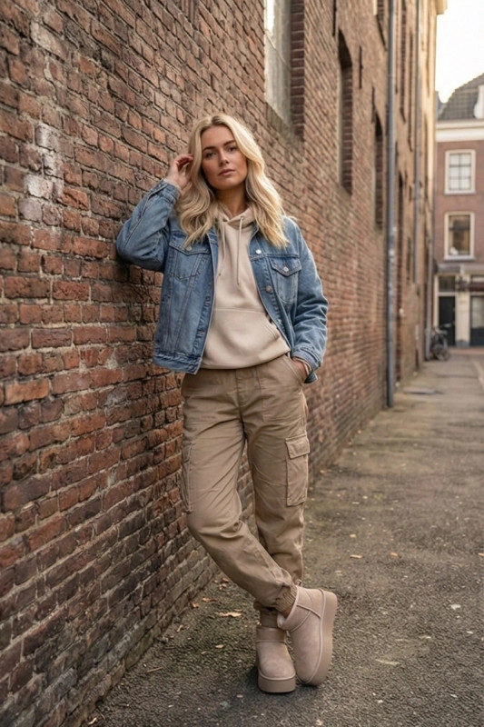 Snowboots aus echtem Veloursleder beige