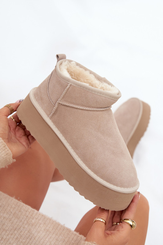 Snowboots aus echtem Veloursleder beige