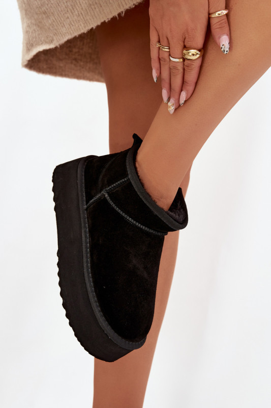 Schwarze Damen-Snowboots aus echtem Veloursleder