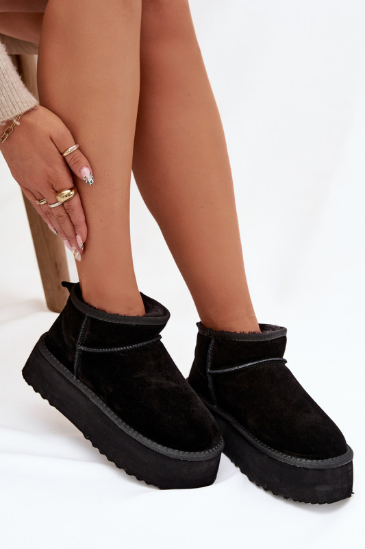 Schwarze Damen-Snowboots aus echtem Veloursleder