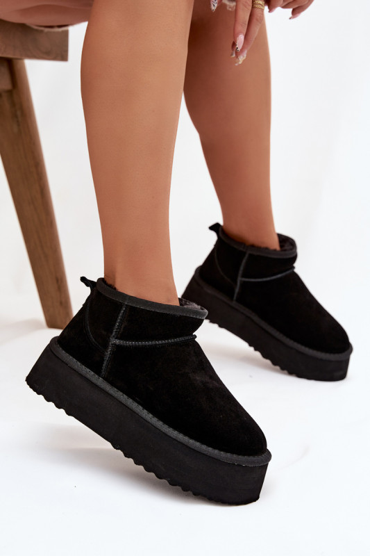Schwarze Damen-Snowboots aus echtem Veloursleder