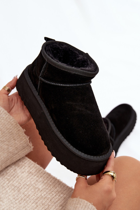 Schwarze Damen-Snowboots aus echtem Veloursleder