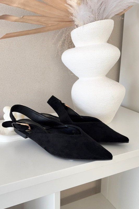 Schwarze Ballerina mit Schnalle aus Velourslederimitat