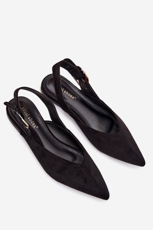Schwarze Ballerina mit Schnalle aus Velourslederimitat