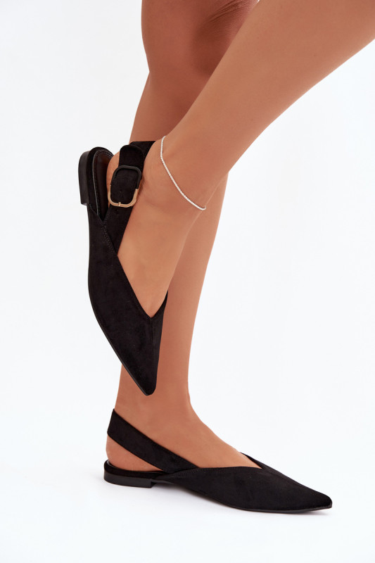 Schwarze Ballerina mit Schnalle aus Velourslederimitat