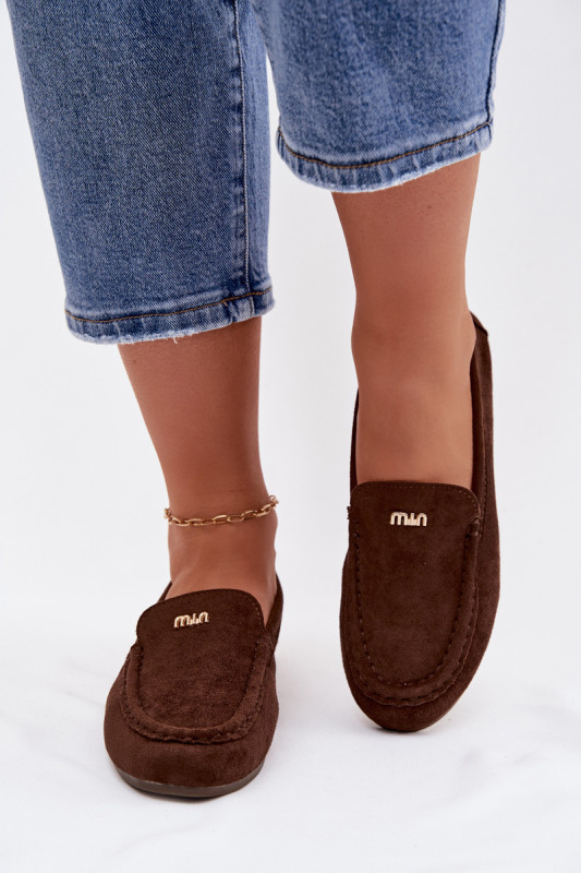 Mokassin aus Velourslederimitat mit goldenem Detail, braun