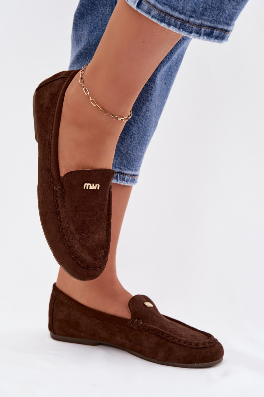 Mokassin aus Velourslederimitat mit goldenem Detail, braun