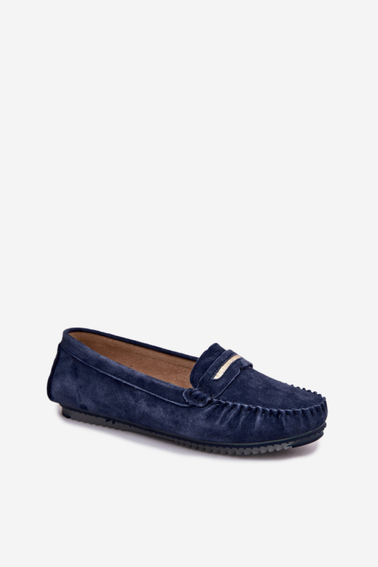 Mokassin aus echtem Veloursleder, blau, flach