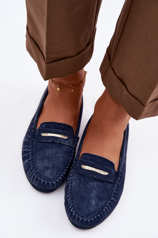 Mokassin aus echtem Veloursleder, blau, flach