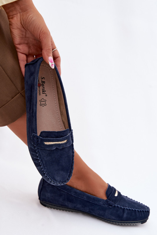 Mokassin aus echtem Veloursleder, blau, flach