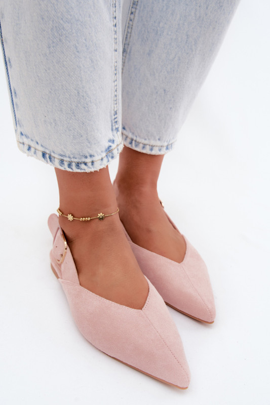 Rosa Ballerinas mit Schnalle aus Velourslederimitat