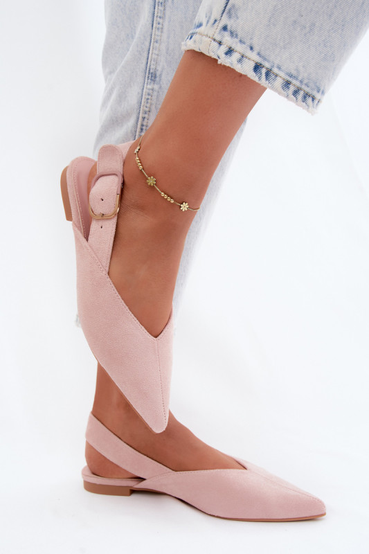 Rosa Ballerinas mit Schnalle aus Velourslederimitat