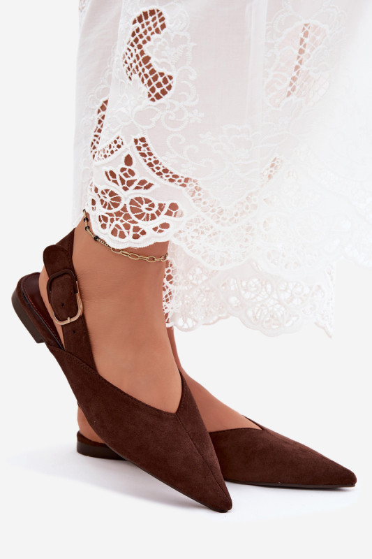 Braune Ballerina mit Schnalle aus Velourslederimitat