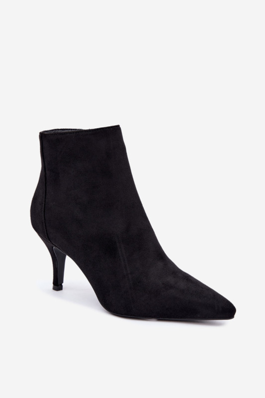 Stiefelette mit Stiletto-Absatz aus schwarzem Kunstveloursleder