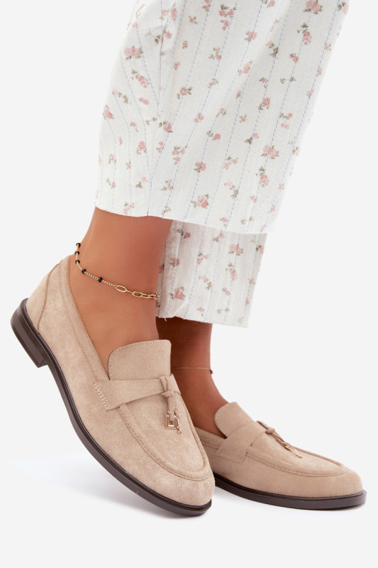 Beige Mokassins aus Kunstveloursleder