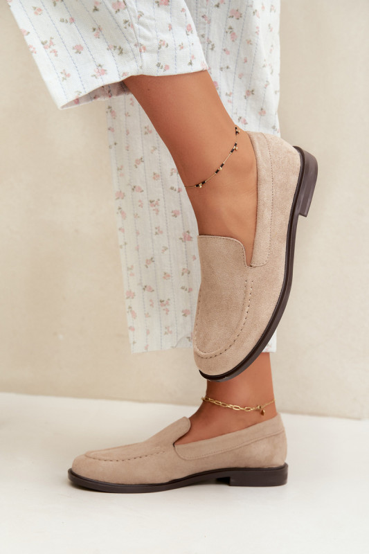 Beige Loafer aus Kunstveloursleder