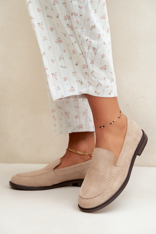 Beige Loafer aus Kunstveloursleder