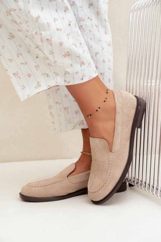 Beige Loafer aus Kunstveloursleder