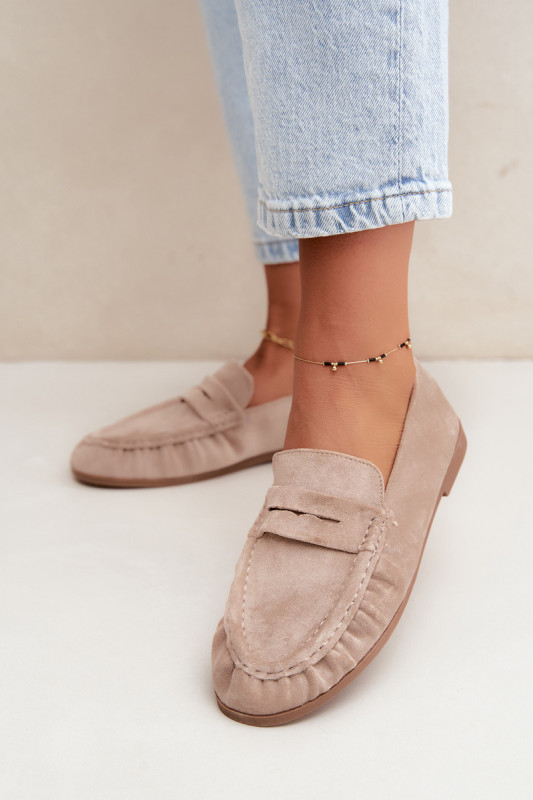 Mokassin aus Velourslederimitat mit Raffung, beige