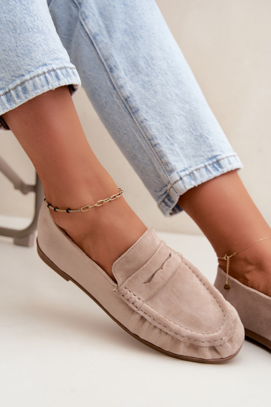 Mokassin aus Velourslederimitat mit Raffung, beige