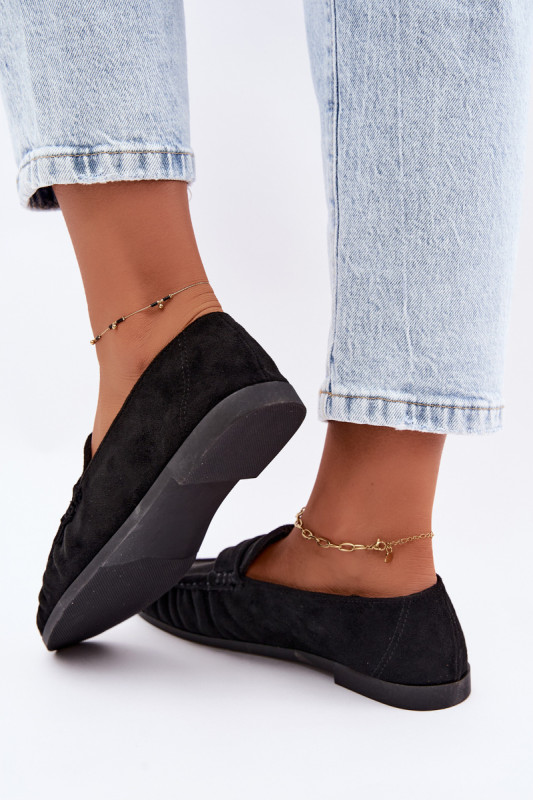 Schwarze Loafer aus Velourslederimitat mit Raffung