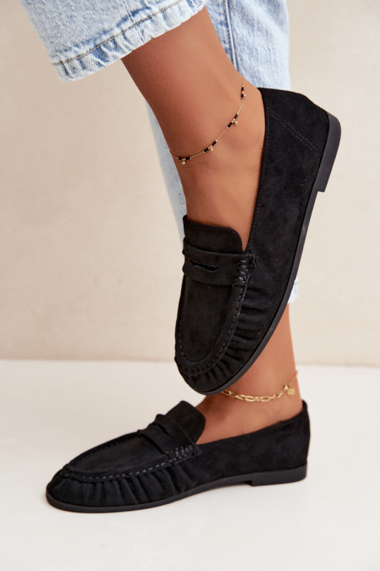 Schwarze Loafer aus Velourslederimitat mit Raffung