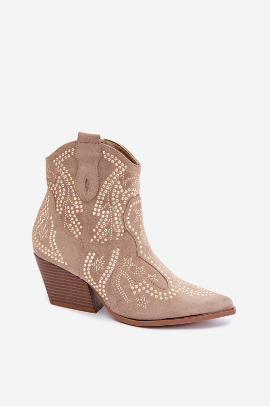 Beige Cowboy-Stiefelette mit goldener Verzierung