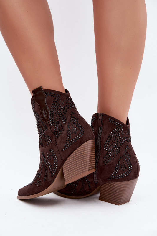 Stiefelette mit schwarzer Verzierung, braune Wildlederoptik