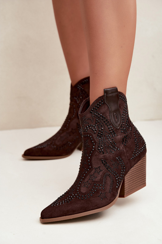 Stiefelette mit schwarzer Verzierung, braune Wildlederoptik