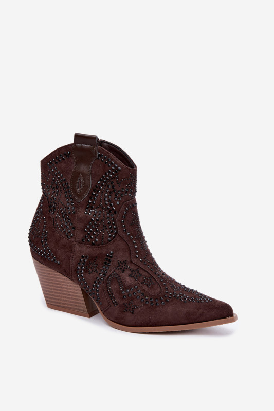 Stiefelette mit schwarzer Verzierung, braune Wildlederoptik