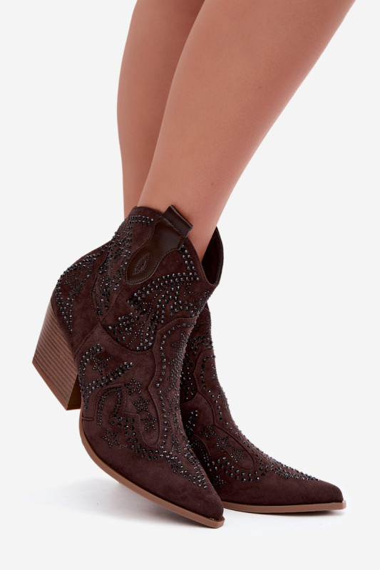 Stiefelette mit schwarzer Verzierung, braune Wildlederoptik