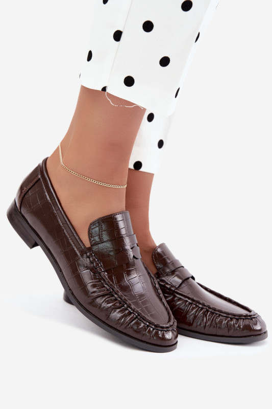 Mokassin aus Kunstleder mit Raffung und Animal-Print, braun