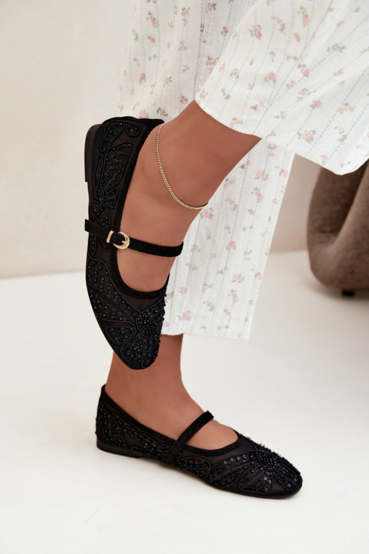 Schwarze Ballerina mit Mesh, Stickerei und Pailletten