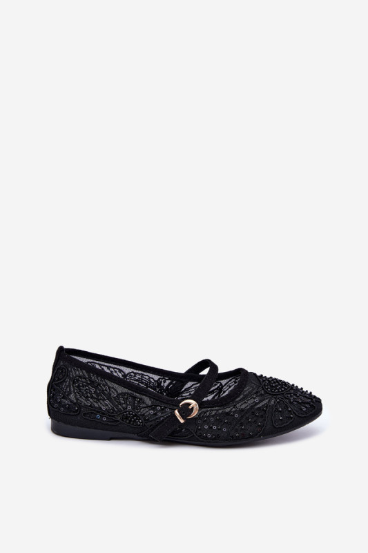 Schwarze Ballerina mit Mesh, Stickerei und Pailletten