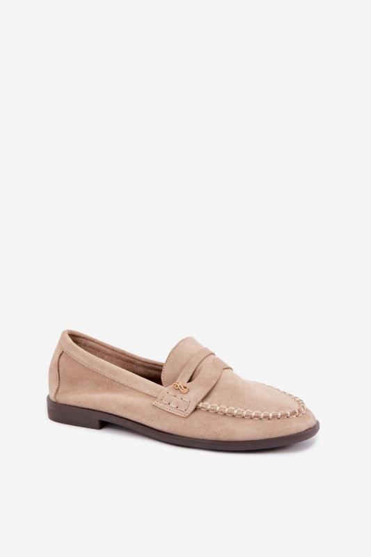 Beige Mokassins aus Velourslederimitat mit dekorativem Detail